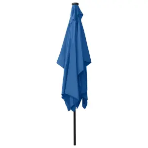 Berkfield Parasol with LEDs and Steel Pole Azure Blue 2x3 m