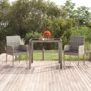 Berkfield Garden Table with Glass Top Grey 90x90x75 cm Poly Rattan