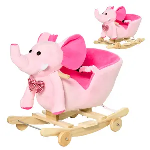 Adahy Plush Kid Ride on Elephant Rocker Pink