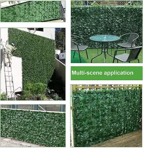 Artificial Ivy Hedge Screen Panels on Roll Garden Fence Maple Leaf Expandable Privacy Screen Wall Panel - H 1m x W 3m