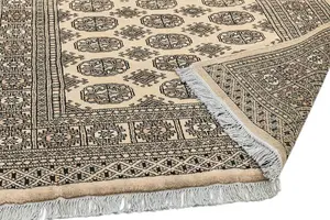 Beige Handmade Traditional Wool Bordered Floral Bedroom & Living Room Rug -180cm X 270cm