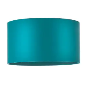 380mm Teal Satin Fabric Cylinder Lamp Shade - Rolled Edge - 10W E27 LED