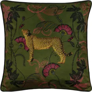 Paoletti Tropical Cheetah Velvet Piped Feather Rich Cushion