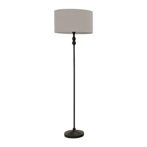 ValueLights Maggie Black Metal Candlestick Floor Lamp with Grey Fabric Lamp Shade and LED Bulb