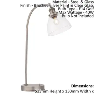 Table Lamp - Brushed Silver Paint & Clear Glass - 40W E14 golf - Bedside Light