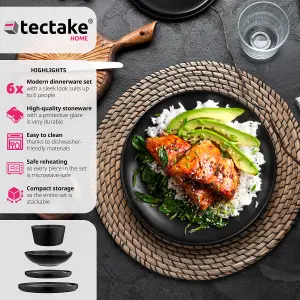 Crockery Set Una - 6 of each dinnerware, dishwasher- and microwave-safe - black 24 pc