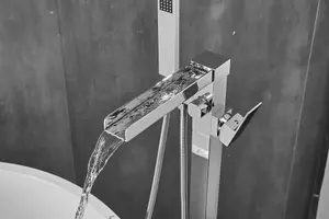 Waterfall Freestanding Silver Chrome Plated Bath Tap With Shower