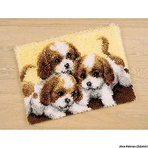 L/HK RUG 3 PUPPIES - Latch Hook Kit: Rug: Three Puppies - Vervaco