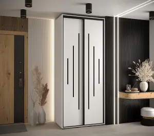 Cannes XII Sliding Door Wardrobe W100cm - Bright White Storage for Contemporary Living