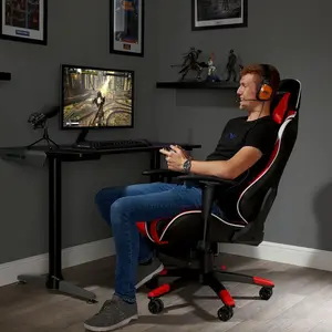 X Rocker Adjustable Ergonomic Faux Leather Swiveling PC & Racing Game Chair Black/Red/White