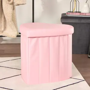 Storage Ottoman Faux Leather Heart Toy Clothing Folding Organiser Box Lid Stool