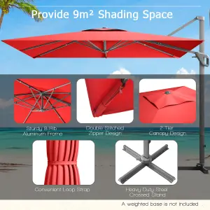 Costway 10 FT Patio Cantilever Umbrella Outdoor Square Parasol Hanging with 360 Rotation