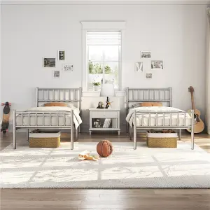 Yaheetech Silver 3ft Single Metal Bed Frame with Slatted Headboard and Footboard