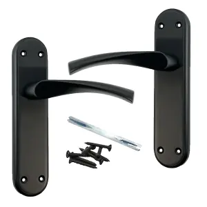 Genova Door Handles Matt Black Twist Lever Latch Marina Backplate