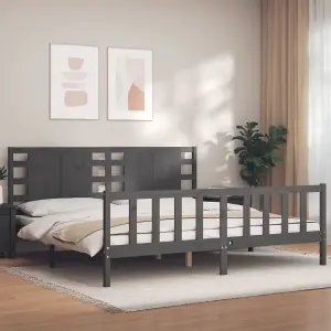 Berkfield Bed Frame with Headboard Grey 200x200 cm Solid Wood