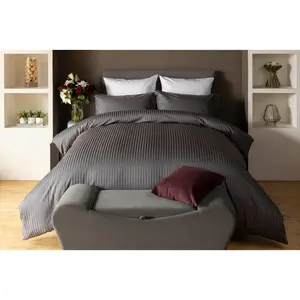 Plain Dye 540 TC Egyptian-Quality Cotton Satin Striped Duvet Cover Set with Pillowcases Grey / Super King Duvet Cover + 2 Standard Pillowcases