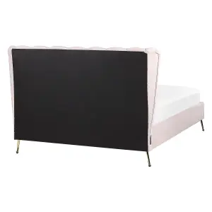 Velvet EU Double Size Bed with USB Port Pink MIRIBEL