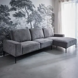 sweeek. 3-seater sofa in fabric and metal right-hand corner Atlanta Charcoal Grey 134x260x84 cm