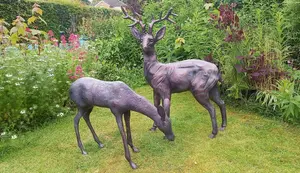 Stag and Doe Deer Set our Largest Garden Sculptures - Hand Cast in Aluminium