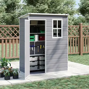 152cm W Grey Plastic Outdoor Garden Storage Shed with Window and Lockable Door