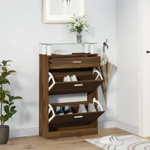 Berkfield Shoe Cabinet Brown Oak 63x24x104 cm Engineered Wood