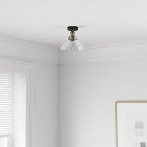 GoodHome Round Matt Glass & metal Black & clear Antique brass effect LED Ceiling light