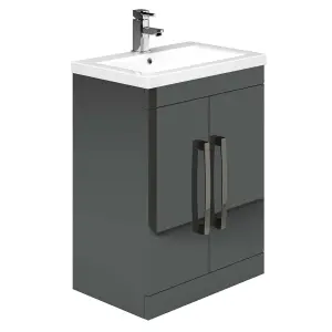 Novela 515mm Floorstanding Vanity Unit in Anthracite Gloss with Ceramic Basin