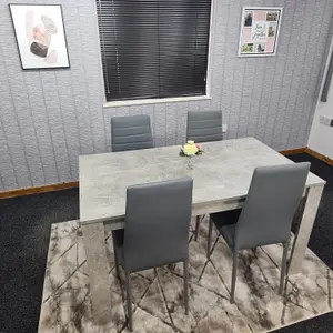 Dining Table and 4 Chairs Stone Grey Effect Wood Table 4 Grey Leather Chairs Dining Room