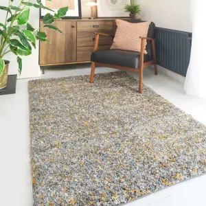 Super Soft Ochre Yellow Grey Mottled Shaggy Area Rug 80x150cm