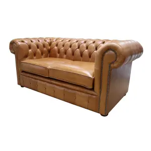 Chesterfield 2 Seater Old English Tan Real Leather Sofa Bespoke In Classic Style