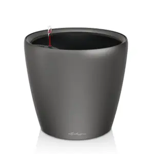 LECHUZA CLASSICO LS (Dia) 28cm Round Planter, Charcoal Metallic Self-watering Plant Pot with Substrate D28 H26 cm