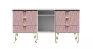 Dallas 6 Drawer Sideboard in Kobe Pink & White (Ready Assembled)