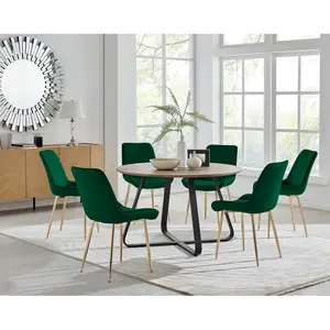 Sandy Classic Wood Effect & Metal Dining Table Set with 6 Luxury Velvet Dining Chairs Green/Gold