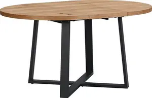 Bern Extending Round Oak Dining Table, Modern Industrial Oak Wood Metal Leg Design, Black/Oak Modern Wooden - Daals - Dining Tables