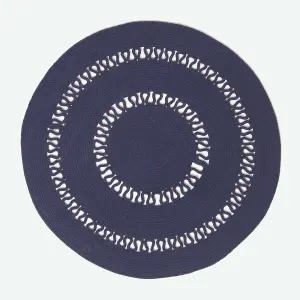 Homescapes Navy Crochet Braided Rug 90cm Round