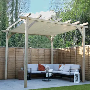 Forest Garden Ultima Cream Square Pergola & decking kit, x4 Post (H) 2.7m x (W) 3.6m - Canopy included