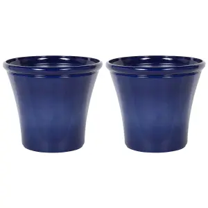 Set of 2 Plant Pots KOKKINO Stone Navy Blue