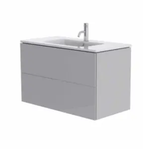 Vanity Unit Wall-Mounted with Two Drawers Light Grey 770mm and White Basin Sink