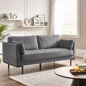 Furniturebox UK Evelyn 3-Seater Velvet Sofa in Grey On Wooden Frame