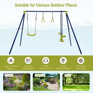 Costway 3-in-1 Kids Swing Set Metal A-Frame Swing Set U-shaped Swing Glider 2 Gym Ring