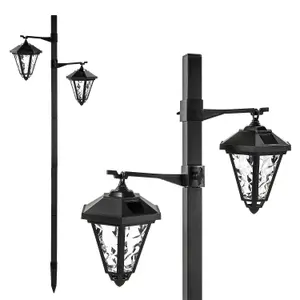 1.4m Twin Head Solar Hanging Post Lights - Vintage Style Outdoor Waterproof Decorative Lamps for Garden Lawn Pathway Driveway