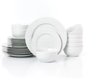 24pc White Round  Rimmed Dinner Set