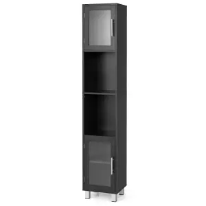 Costway Bathroom Tall Cabinet Slim Freestanding Storage Organizer Cupboard 2 Glass Doors