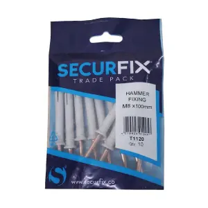 Homesmart 10 x Hammer in Frame & Window Fixings M8 x 100mm with Nylon Masonry Plugs, Multicoloured