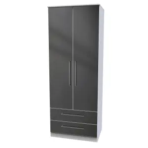 Chester 2 Door 2 Drawer Wardrobe in Black Gloss & White (Ready Assembled)