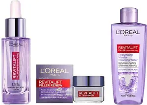 L'oréal Paris Revitalift Filler Hyaluronic Serum, Day Cream And Micellar Water Bundle