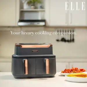 ELLE Air Fryer in Grey and Rose Gold, Dual Air Fryer