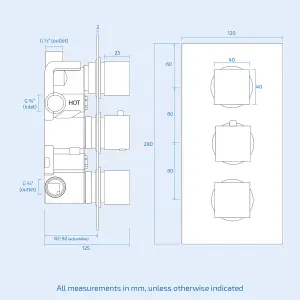 Nes Home Olive Square 3 Way Concealed Thermostatic Shower Mixer Valve, Ceiling Shower Head, Handset, Spout Set Chrome