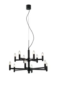 Luminosa Karol 12 Candle 2 Tier Ceiling Pendant, Slate-Grey, E14