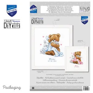 B/REC TEDDY&BLANKET - Counted Cross Stitch Kit: Birth Record: Teddy & Blanket - Vervaco